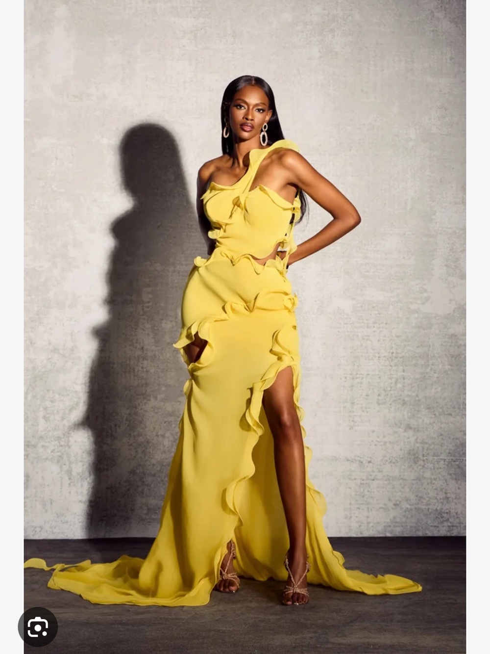 Sunfere One-Shoulder Ruffle Gown - Yellow - Picture 2 of 6